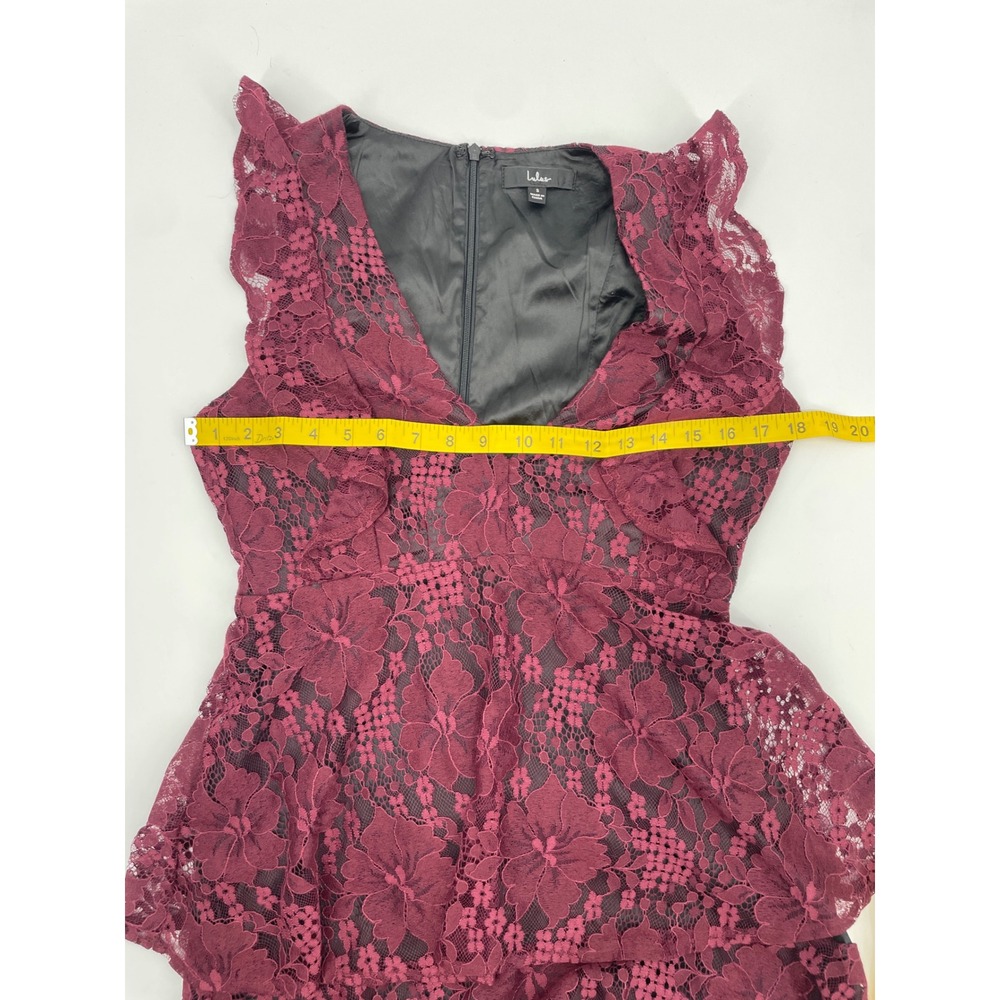 Lulus Molinetto Dress Womens S Burgundy Lace Tiered V-Neck Ruffle Wedding Guest - Picture 5 of 10